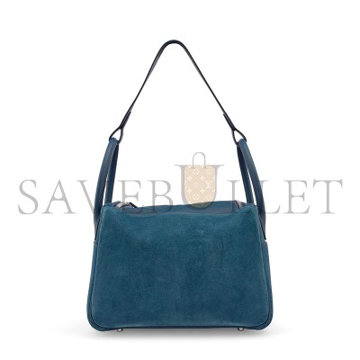 HERMES MASTER  A BLEU THALASSA SWIFT LEATHER & VEAU DOBLIS GRIZZLY LINDY 30 WITH PALLADIUM HARDWARE (30*21*15cm) 